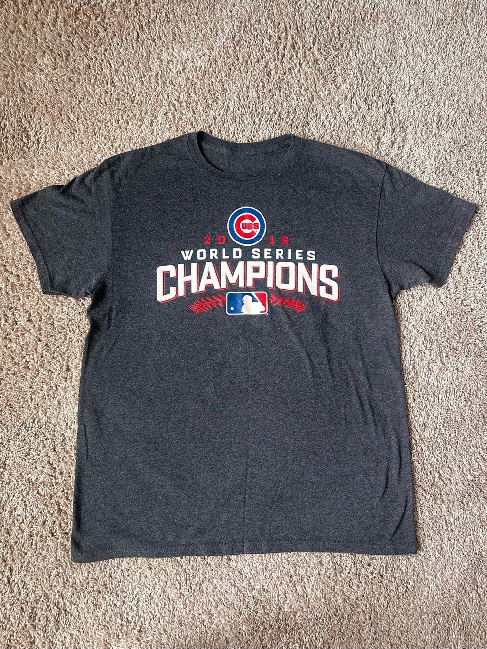 Chicago Cubs 2016 World Series Champions Shirt Gray Graphic Tee Size Small